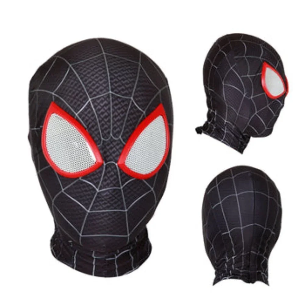 Premium Black Spider Man Miles Morales Elastic Mask Costume Lycra Adult